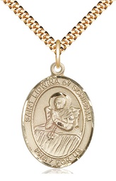 [7297GF/24G] 14kt Gold Filled Saint Lidwina of Schiedam Pendant on a 24 inch Gold Plate Heavy Curb chain