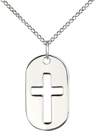 [0111DTSS/18SS] Sterling Silver Cross Dog Tag Pendant on a 18 inch Sterling Silver Light Curb chain