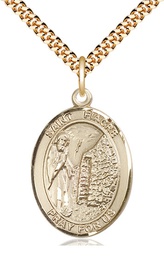 [7298GF/24G] 14kt Gold Filled Saint Fiacre Pendant on a 24 inch Gold Plate Heavy Curb chain
