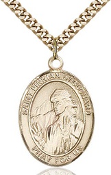 [7308GF/24G] 14kt Gold Filled Saint Finnian of Clonard Pendant on a 24 inch Gold Plate Heavy Curb chain