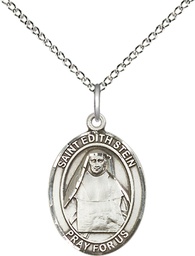 [8103SS/18SS] Sterling Silver Saint Edith Stein Pendant on a 18 inch Sterling Silver Light Curb chain