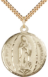 [5429GF/24G] 14kt Gold Filled Our Lady of Guadalupe Pendant on a 24 inch Gold Plate Heavy Curb chain