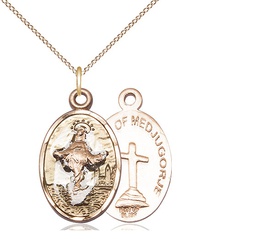 [5678EGF/18GF] 14kt Gold Filled Our Lady of Medugorje Pendant on a 18 inch Gold Filled Light Curb chain