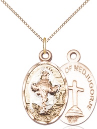 [5678GF/18GF] 14kt Gold Filled Our Lady of Medugorje Pendant on a 18 inch Gold Filled Light Curb chain