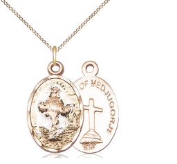 [5678GF/18GF] 14kt Gold Filled Our Lady of Medugorje Pendant on a 18 inch Gold Filled Light Curb chain