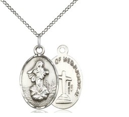 [5678SSY/18SS] Sterling Silver Our Lady of Medugorje Pendant on a 18 inch Sterling Silver Light Curb chain