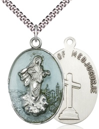 [5679ESS/24S] Sterling Silver Medjugorje Pendant on a 24 inch Light Rhodium Heavy Curb chain