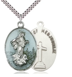 [5679ESS/24S] Sterling Silver Medjugorje Pendant on a 24 inch Light Rhodium Heavy Curb chain