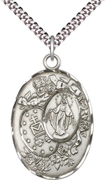 [5681SS/24S] Sterling Silver Miraculous Pendant on a 24 inch Light Rhodium Heavy Curb chain