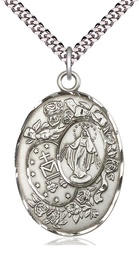 [5681SS/24S] Sterling Silver Miraculous Pendant on a 24 inch Light Rhodium Heavy Curb chain