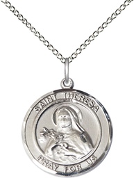 [8106RDSS/18SS] Sterling Silver Saint Theresa Pendant on a 18 inch Sterling Silver Light Curb chain