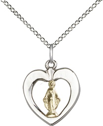 [6096GF/SS/18SS] Two-Tone GF/SS Miraculous Pendant on a 18 inch Sterling Silver Light Curb chain