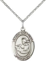 [8108SS/18SS] Sterling Silver Saint Thomas Aquinas Pendant on a 18 inch Sterling Silver Light Curb chain