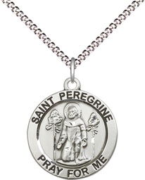 [4060SS/18S] Sterling Silver Saint Peregrine Pendant on a 18 inch Light Rhodium Light Curb chain