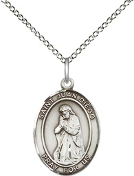 [8111SS/18SS] Sterling Silver Saint Juan Diego Pendant on a 18 inch Sterling Silver Light Curb chain