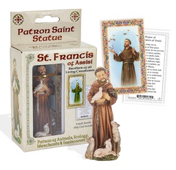 [HI-1735-310] 4" Saint Francis Of Assisi Cold Cast Resin Hand Painted Statue  P65