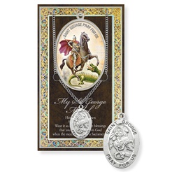[HI-950-446] St. George Genuine Pewter Medal on a 24&quot; Chain with Biography and Picture Folder