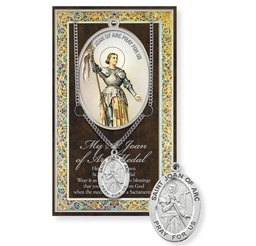 [HI-950-460] St. Joan of Arc Genuine Pewter Medal on a 24&quot; Chain with Biography and Picture Folder