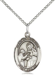 [8112SS/18SS] Sterling Silver Saint John of God Pendant on a 18 inch Sterling Silver Light Curb chain