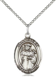 [8113SS/18SS] Sterling Silver Saint Casimir of Poland Pendant on a 18 inch Sterling Silver Light Curb chain