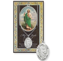 [HI-950-320] St. Jude Genuine Pewter Medal on a 24&quot; Chain with Biography and Picture Folder