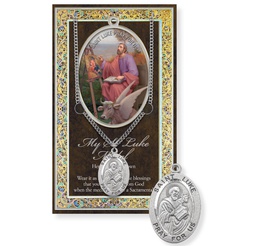 [HI-950-482] St. Luke Genuine Pewter Medal on a 24&quot; Chain with Biography and Picture Folder