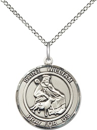 [8114RDSS/18SS] Sterling Silver Saint William of Rochester Pendant on a 18 inch Sterling Silver Light Curb chain