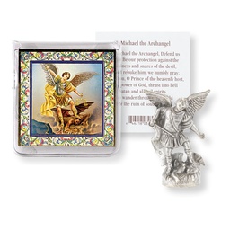 [HI-891-330] St. Michael Pocket Statue with Holy Card in a Clear Pouch 