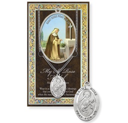 [HI-950-538] St. Rose Genuine Pewter Medal on a 24" Chain with Biography and Picture Folder