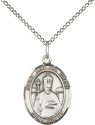 [8120SS/18SS] Sterling Silver Saint Leo the Great Pendant on a 18 inch Sterling Silver Light Curb chain