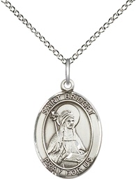 [8122SS/18SS] Sterling Silver Saint Bridget of Sweden Pendant on a 18 inch Sterling Silver Light Curb chain