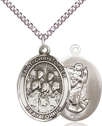 [7514SS/24SS] Sterling Silver Saint Christopher Choir Pendant on a 24 inch Sterling Silver Heavy Curb chain