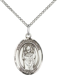 [8124SS/18SS] Sterling Silver Saint Stanislaus Pendant on a 18 inch Sterling Silver Light Curb chain