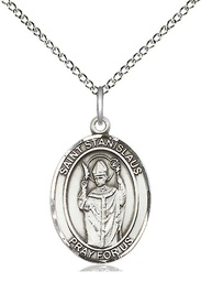 [8124SS/18SS] Sterling Silver Saint Stanislaus Pendant on a 18 inch Sterling Silver Light Curb chain