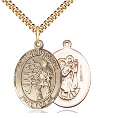 [7515GF/24G] 14kt Gold Filled Saint Christopher Karate Pendant on a 24 inch Gold Plate Heavy Curb chain