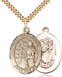 [7515GF/24G] 14kt Gold Filled Saint Christopher Karate Pendant on a 24 inch Gold Plate Heavy Curb chain