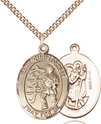 [7515GF/24GF] 14kt Gold Filled Saint Christopher Karate Pendant on a 24 inch Gold Filled Heavy Curb chain