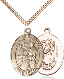 [7515GF/24GF] 14kt Gold Filled Saint Christopher Karate Pendant on a 24 inch Gold Filled Heavy Curb chain