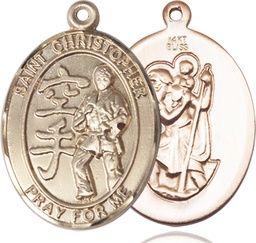 [7515KT] 14kt Gold Saint Christopher Karate Medal