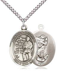 [7515SS/24SS] Sterling Silver Saint Christopher Karate Pendant on a 24 inch Sterling Silver Heavy Curb chain