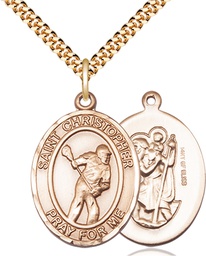 [7516GF/24G] 14kt Gold Filled Saint Christopher Lacrosse Pendant on a 24 inch Gold Plate Heavy Curb chain