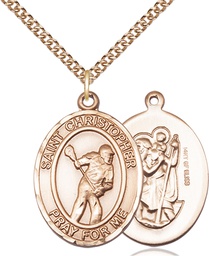 [7516GF/24GF] 14kt Gold Filled Saint Christopher Lacrosse Pendant on a 24 inch Gold Filled Heavy Curb chain