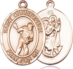 [7516KT] 14kt Gold Saint Christopher Lacrosse Medal