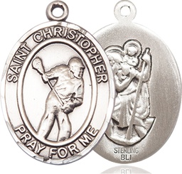 [7516SS] Sterling Silver Saint Christopher Lacrosse Medal