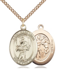 [7600GF/24GF] 14kt Gold Filled Saint Sebastian Baseball Pendant on a 24 inch Gold Filled Heavy Curb chain