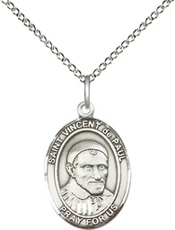 [8134SS/18SS] Sterling Silver Saint Vincent de Paul Pendant on a 18 inch Sterling Silver Light Curb chain