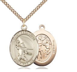 [7601GF/24GF] 14kt Gold Filled Saint Sebastian Football Pendant on a 24 inch Gold Filled Heavy Curb chain