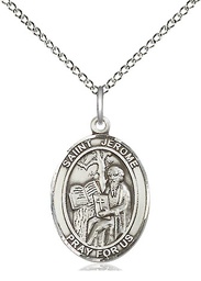 [8135SS/18SS] Sterling Silver Saint Jerome Pendant on a 18 inch Sterling Silver Light Curb chain