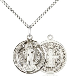 [0026BSS/18SS] Sterling Silver Saint Benedict Pendant on a 18 inch Sterling Silver Light Curb chain