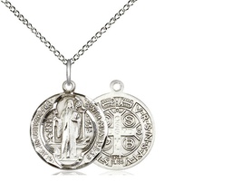 [0026BSS/18SS] Sterling Silver Saint Benedict Pendant on a 18 inch Sterling Silver Light Curb chain